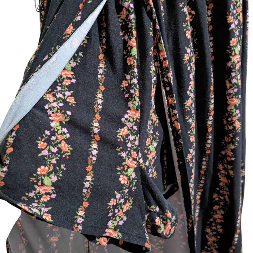 Black Floral Romper Dress, Cottagecore Boho Skort Romper, Floral Faux Wrap Dress - Picture 5 of 7
